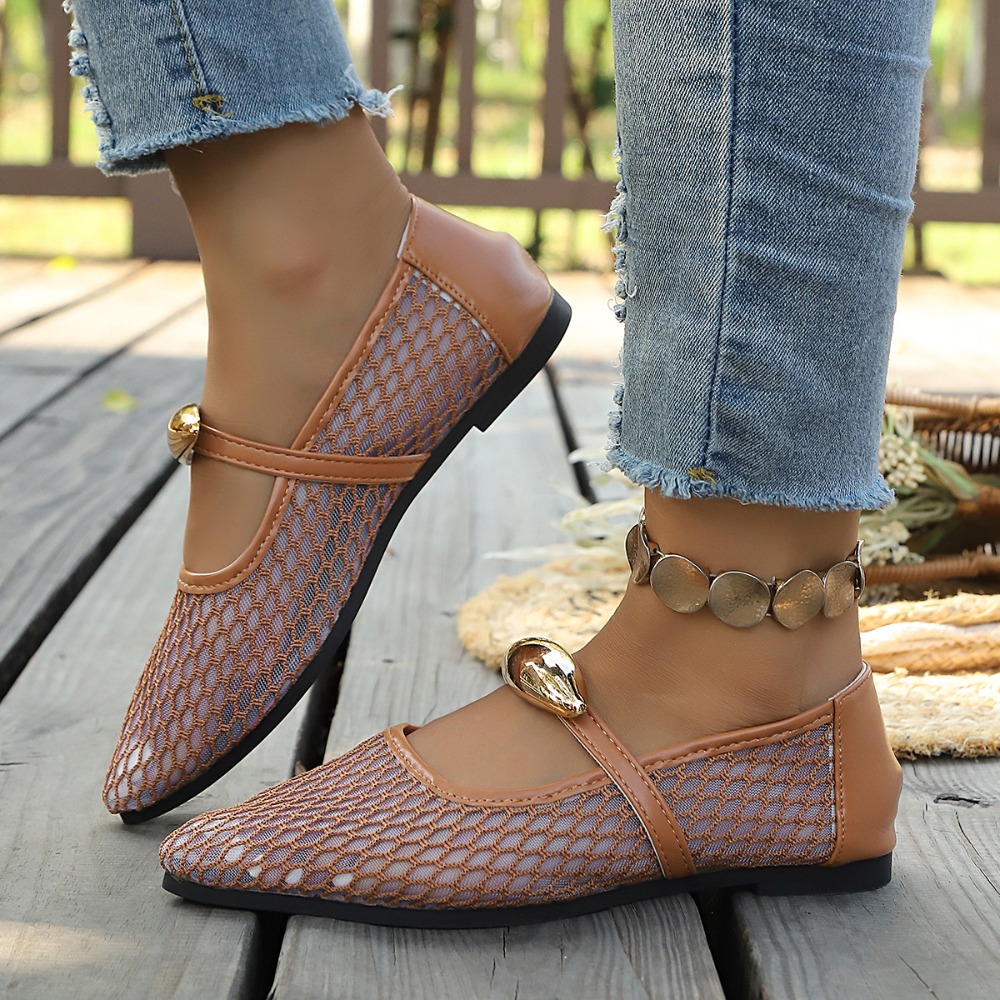 Women Mesh Mary Jane Flats Poi - đánh giá và giá Mesh Strap Metal